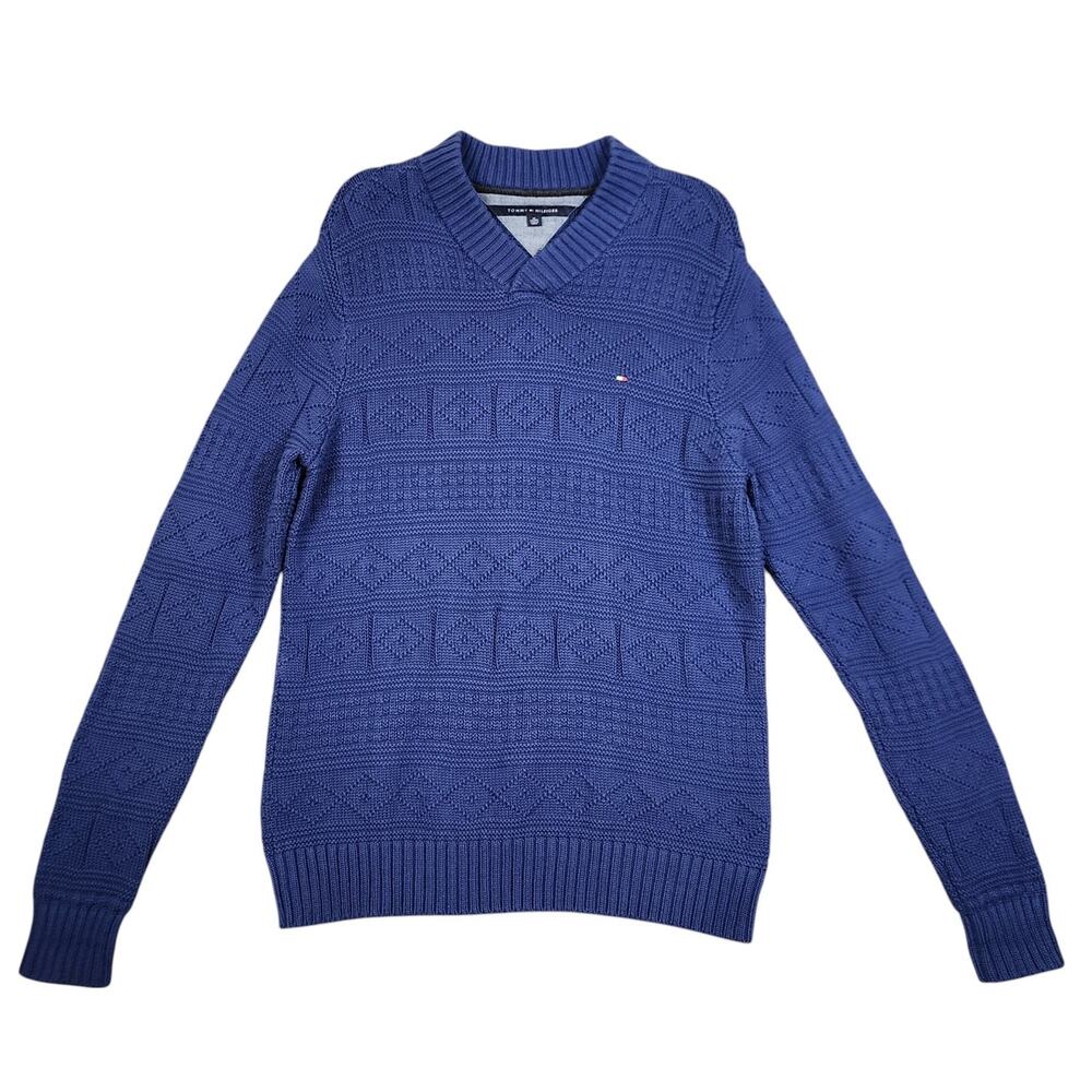 Tommy Hilfiger Mens Heavy Knit‎ Fisherman Sweater Size XL Blue Oversized Cotton